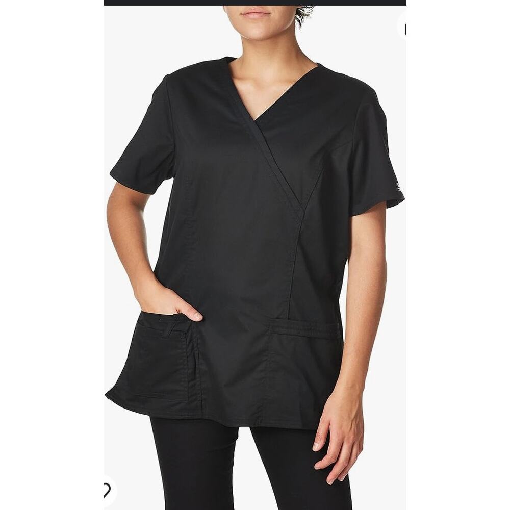 Cherokee Women's Scrub Top Size SP Black 2-way Stretch Mock Wrap